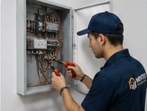 Electrical technician at panel